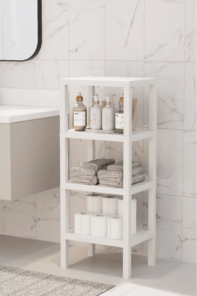Ombeg Dekoratif 4 Katlı Plastik Çok Amaçlı Banyo Düzenleyici Saksılık Kitaplık Beyaz ürün görseli 1