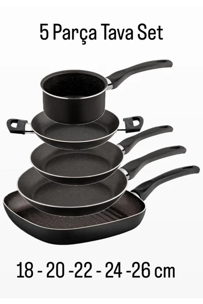 Sara 5 Parça Eko Tava Set 5’li Çeyiz Seti Grill Omlet Sahan Sosluk Kaçerola Yumurta Tavası ürün görseli 1