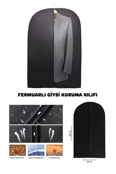 Siyah 1 Adet Fermuarlı Ceket Elbise Takım Elbise Uyumlu Kılıfı Koruyucu Giysi Saklama Çantası ürün görseli 1