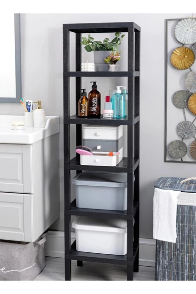 Shelf 6 Katlı Düzenleyici Raf Ünitesi Siyah,  Mutfak Rafı Banyo Organizeri, Kitaplık ürün görseli 1