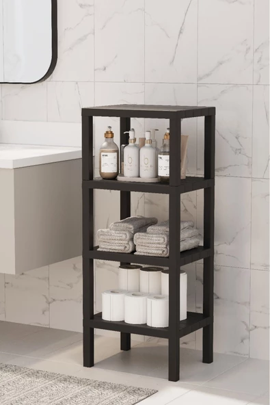 Ombeg Dekoratif 4 Katlı Plastik Çok Amaçlı Banyo Düzenleyici Saksılık Kitaplık Siyah Organizer ürün görseli 1