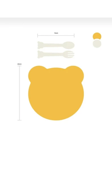 Bear Çatal Kaşıklı Mama Tabağı - Bebe Mama Seti Sarı - Resim 3