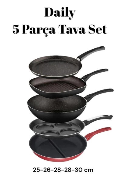 Daily 5 Parça Tava Seti 5 Li Çeyiz Tava Set Wok, Grill, Krep, Burger Pankek, Cingöz Kızartma Tavası ürün görseli 1
