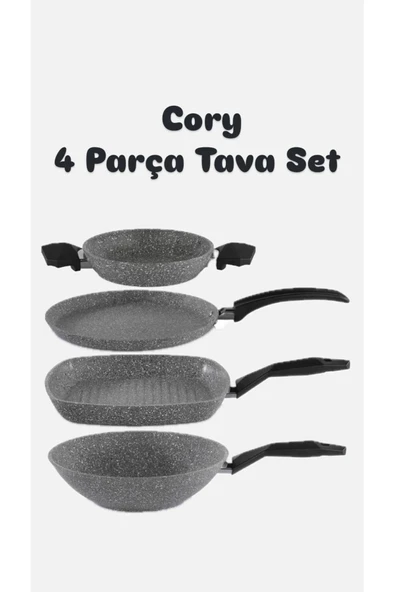Cory Serisi Wok- Krep- Grill- Sahan 4'lü Set Çeyiz Seti Tava Set ürün görseli 1