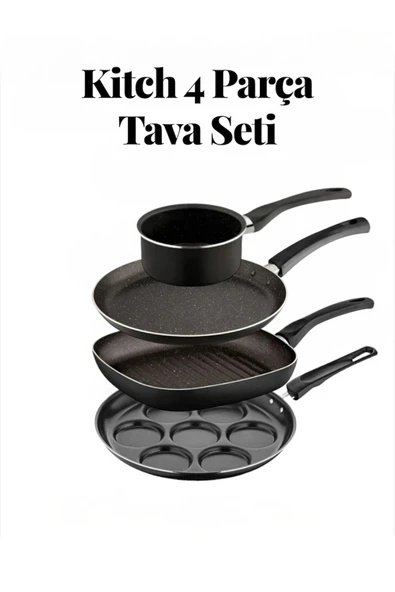 Kitch 5 Parça Mutfak Tava Seti - Pankek Sos Tavası 3 Boy Kızartma Omlet Tavası Çeyiz Seti ürün görseli 1