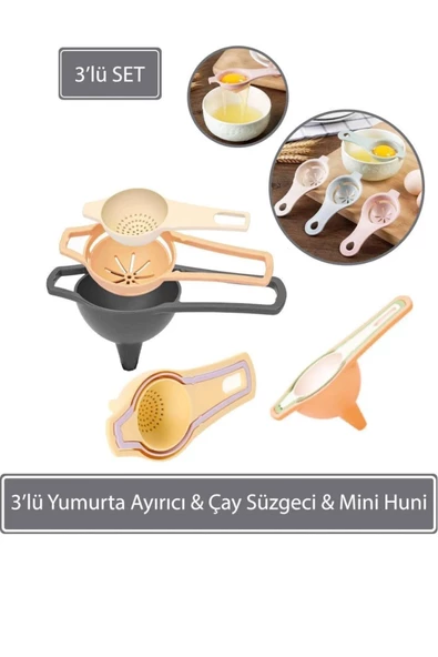 3 lü Yumurta Ayırıcı & Çay Süzgeci & Mini Huni ürün görseli 1
