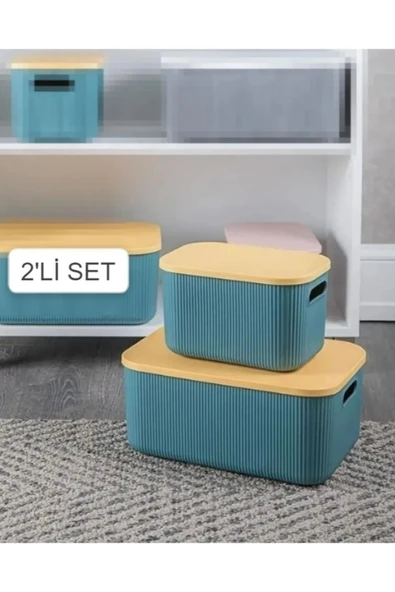 2'Li Set Storage 6 + 13 Lt Yeşil Dolap Düzenleyici Kapaklı Kutu Anaokulu Saklama Kutusu Organizer ürün görseli 1