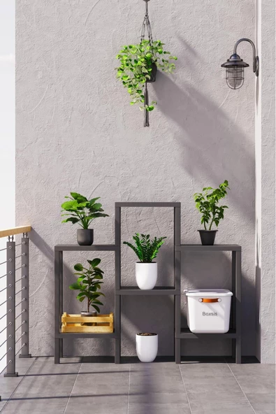 Ombeg 6 Katlı Siyah Modüler Banyo Mutfak Balkon Teras Salon Rafı Düzenleyici Çiçeklik Raf Ünitesi ürün görseli 1