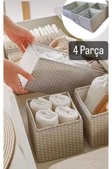 Coco Puantiyeli Çok Amaçlı 4'lü Set Çekmece Düzenleyici Çorap Iç Çamaşırı Şal Organizer Kumaş Kutu ürün görseli 1