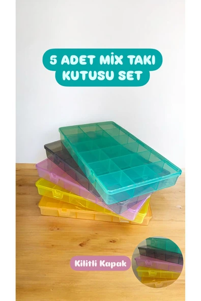 5'li Mix Şeffaf 18 Bölmeli Takı Kutusu Kuyumcu Toka Yüzük Saklama Box ürün görseli 1