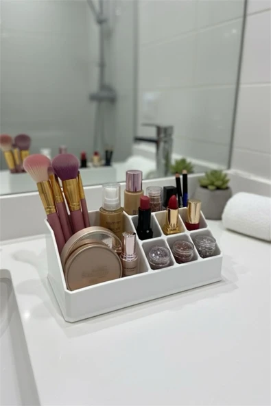 Golden Masaüstü Makyaj Organizeri Ruj Standı Serum Parfüm Kalemlik Makyaj Fırçası Düzenleyici Raf ürün görseli 1