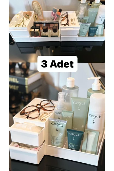 3 Adet Rose Makyaj Organizer Çekmeceli Katlı Kozmetik Parfüm Serum Düzenleyici çok gözlü Ruj Rafı ürün görseli 1