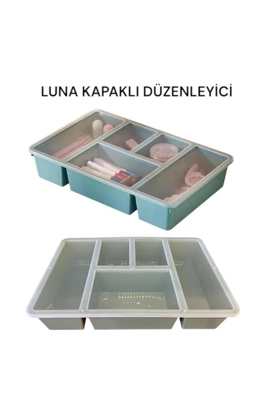 Luna Yeşil Bölmeli Çekmece Içi Düzenleyici, Kapaklı Makyaj ,takı Düzenleyici Ofis Masaüstü Organizer ürün görseli 1