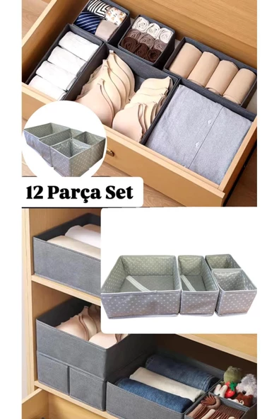 Puantiyeli 12 Parça Çekmece İçi Kutu Seti Dolap Kıyafet Çamaşır Düzenleyici ürün görseli 1