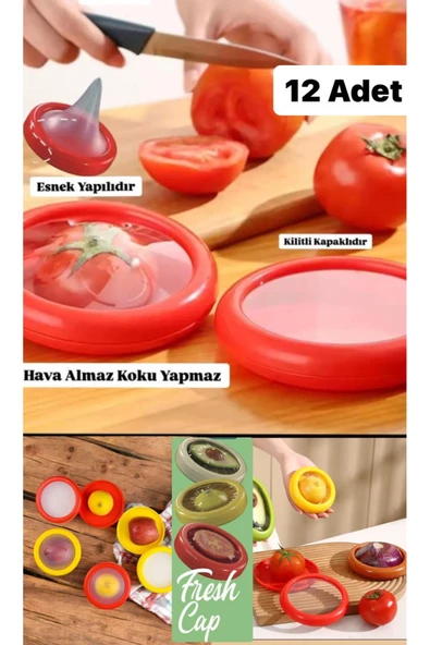 12 Adet Tazeliğini Koruyan Meyve Sebze Domates Emzik Saklama Kabı Yeniden Kullanılabilir Fresh Kap ürün görseli 1