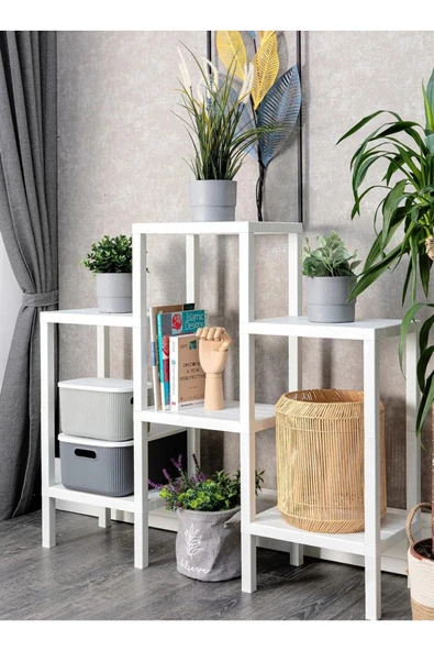 Shelf Piramit 6 Lı Beyaz Plastik Raf Ünitesi Çiçeklik, Banyo, Mutfak Rafı, Ayakkabılık, kitaplık ürün görseli 1