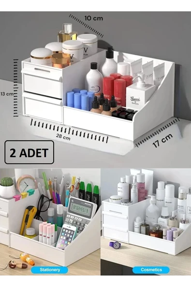 2 Adet Elegance Makyaj Ruj Oje Standı Rose Parfüm Kalemlik Masaüstü Makyaj Düzenleyici Çekmeceli Raf ürün görseli 1