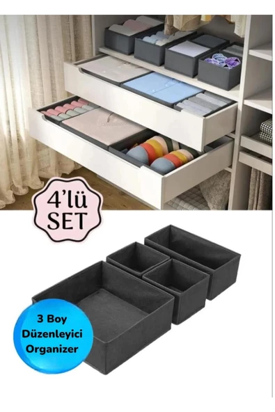 Coco 4'lü Dolap Içi Ve Çekmece Içi Düzenleyici Organizer Giysi Çorap Iç Çamaşırı Saklama Kutu Seti ürün görseli 1