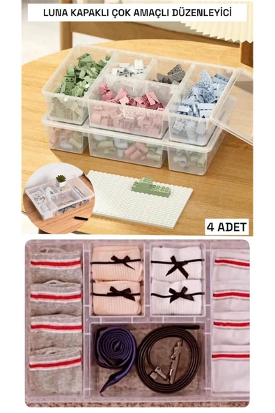 4 Adet Luna Kapaklı Çekmece Içi Düzenleyici Lego Saklama Kutusu Ofis Masa Üstü Organizer ürün görseli 1