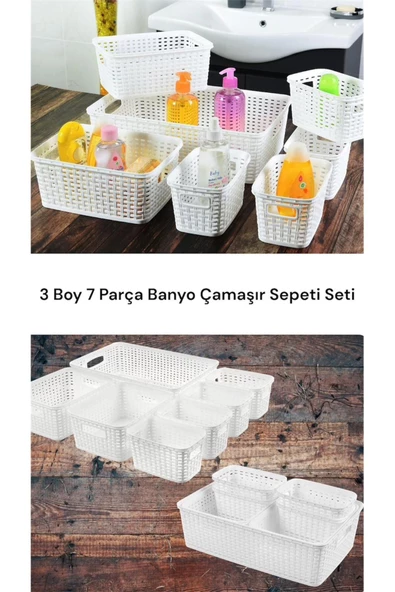 Bino 7 Parça Banyo Çamaşır Sepeti Seti - Banyo Organizer Kutu Kirli Sepeti ürün görseli 1