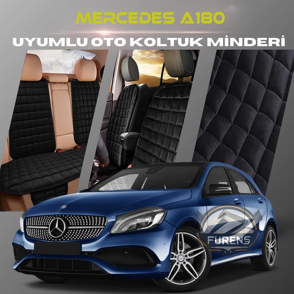 Mercedes A180 Siyah Renk Tay Tüyü Cepli & Terletmez Sırtlı Oto Koltuk Minder Seti - Koltuk Koruma Kılıfı (ÖN & ARKA TAM SET) ürün görseli 1