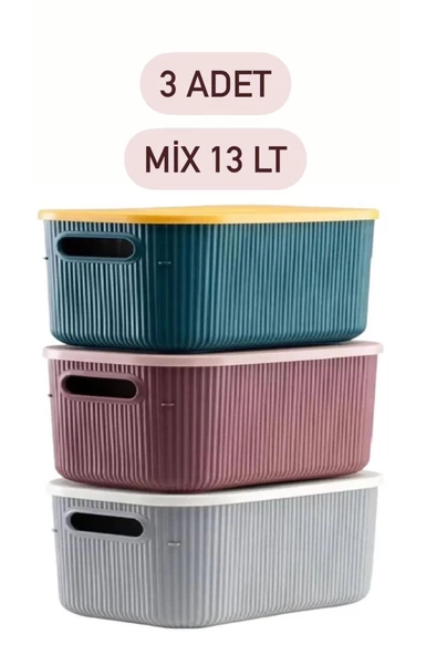 3 Adet Storage 13 Lt Mix Dolap Içi Düzenleyici Kutu - Çorap Kıyafet Kapaklı Saklama Kabı ürün görseli 1