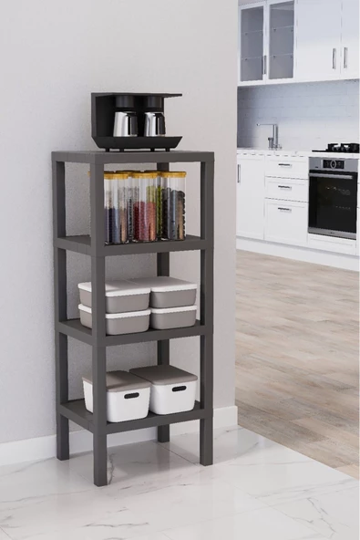Ombeg 4 Katlı Gri  Modüler Banyo Mutfak Balkon Salon Rafı Çiçeklik Düzenleyici Kitaplık Raf ürün görseli 1