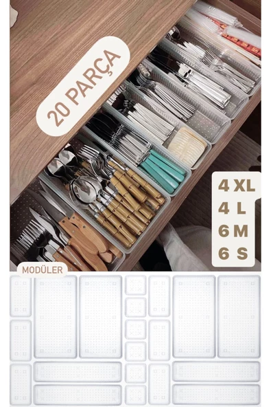 Bade 20 Parça Set Modüler Mutfak Çekmece içi Kaşıklık Çatal Bıçak Organizer Düzenleyici ürün görseli 1