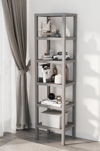 Shelf 6 Katlı Kitaplık Plastik Raf Ünitesi  Çiçeklik , Banyo Mutfak Rafı- Gri ürün görseli 1
