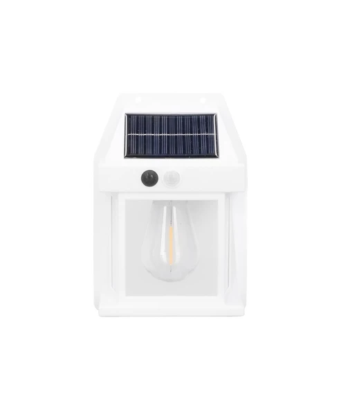 Beyaz 5W Solar / Güneş Enerjili Led Ampullü Duvar Fener Aplik 3200K - Sarı Işık ürün görseli 1