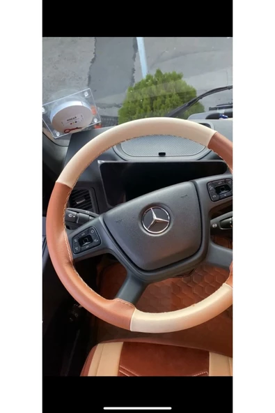 DİKİŞLİ DİREKSİYON KILIFI TABA/BEJ DERİ BEJ DİKİŞLİ MERCEDES TIR KAMYON İÇİN ürün görseli 1