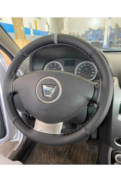 DİKİŞLİ DİREKSİYON KILIFI NOKTALI DAMARLI DERİ GRİ DİKİŞ/YÜZÜK DACIA İÇİN  Uyumlu ürün görseli 1