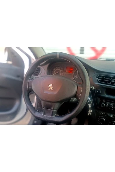 DİKİŞLİ DERİ DİREKSİYON KILIFI DAMARLI DERİ GRİ YÜZÜK GRİ DİKİŞ PEUGEOT 301 İÇİN ürün görseli 1
