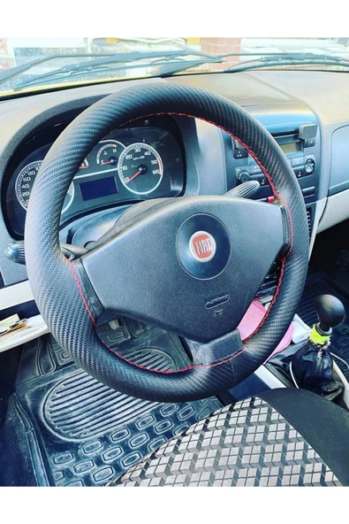 DİKİŞLİ DİREKSİYON KILIFI KARBON DERİ KIRMIZI DİKİŞLİ FIAT ALBEA İÇİN ürün görseli 1