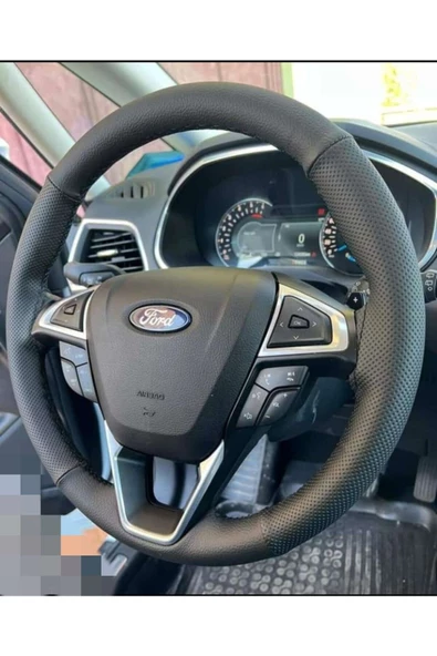 DİKİŞLİ DERİ DİREKSİYON KILIFI DAMARLI NOKTALI İTHAL DERİ SİYAH DİKİŞLİ FORD GRUBU ürün görseli 1