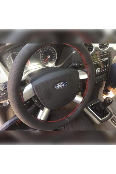 DİKİŞLİ DİREKSİYON KILIFI NOKTALI DERİ- SİYAH DİKİŞLİ - FORD FOCUS İÇİN ürün görseli 1