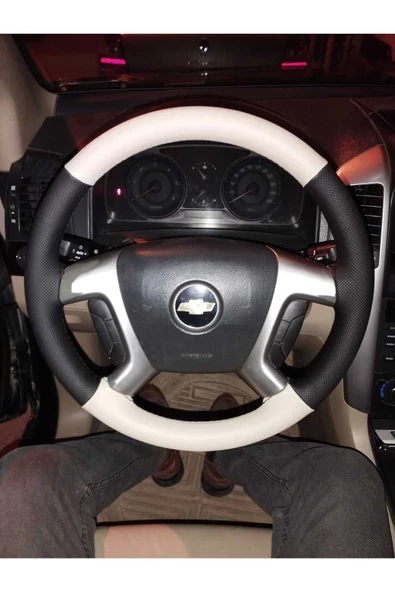 DİKİŞLİ DİREKSİYON KILIFI SİYAH/BEJ DERİ SİYAH DİKİŞLİ CHEVROLET CAPTİVA İÇİN, ürün görseli 1