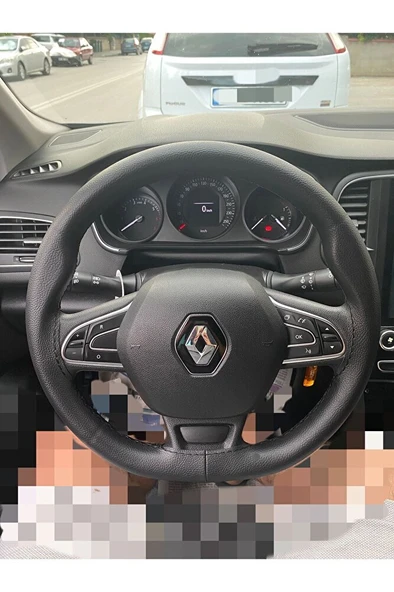 Dikişli Direksiyon Kılıfı Damarlı Siyah Deri Siyah Dikişli Megane 4 İçin ürün görseli 1