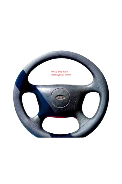 DİKİŞLİ DERİ DİREKSİYON KILIFI DAMARLI SİYAH DERİ SİYAH DİKİŞLİ FORD TRANSİT 1999-2002 İÇİN ürün görseli 1