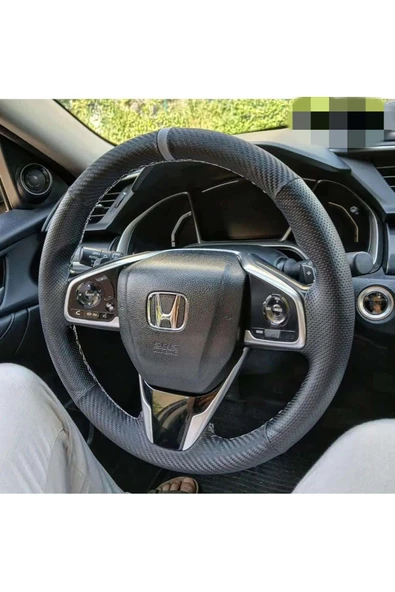 DİKİŞLİ DİREKSİYON KILIFI NOKTALI KARBON GRİ YÜZÜK GRİ DİKİŞLİ HONDA FC5 İÇİN  Uyumlu ürün görseli 1