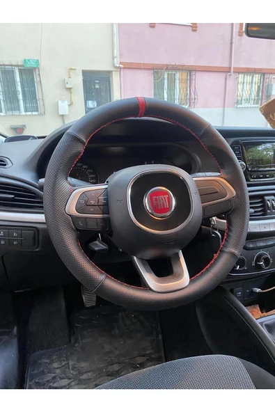 DİKİŞLİ DİREKSİYON KILIFI DAMARLI NOKTALI DERİ KIRMIZI YÜZÜK KIRMIZI DİKİŞLİ EGEA İÇİN ürün görseli 1
