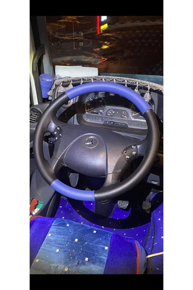 Dikişli Direksiyon Kılıfı Siyah/mavi Deri Mercedes Kamyon Tır Otobüs ürün görseli 1