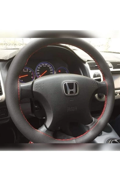 DİKİŞLİ DERİ DİREKSİYON KILIFI NOKTALI DERİ KIRMIZI DİKİŞLİ HONDA CİVİC VTEC 2 İÇİN ürün görseli 1