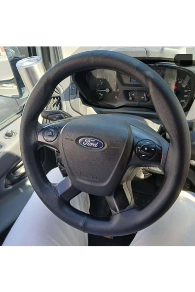 DİKİŞLİ DİREKSİYON KILIFI SİYAH DERİ SİYAH DİKİŞLİ FORD CUSTOM İÇİN ürün görseli 1