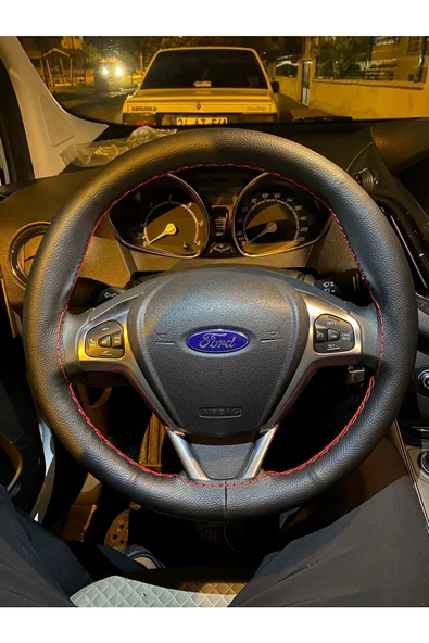 DİKİŞLİ DİREKSİYON KILIFI DAMARLI DERİ KIRMIZI DİKİŞLİ FORD CURRİER İÇİN ürün görseli 1