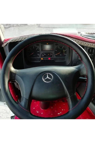 DİKİŞLİ DİREKSİYON KILIFI DAMARLI DERİ KIRMIZI DİKİŞLİ MERCEDES KAMYON TIR OTOBÜS ürün görseli 1