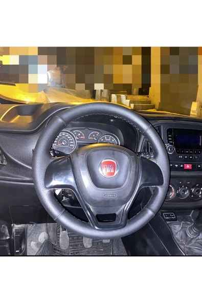 DİKİŞLİ DİREKSİYON KILIFI DAMARLI NOKTALI DERİ SİYAH DİKİŞLİ FIAT DOBLO İÇİN ürün görseli 1