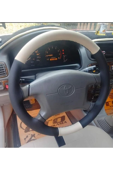DİKİŞLİ DİREKSİYON KILIFI BEJ/SİYAH DERİ SİYAH DİKİŞLİ TOYOTA COROLLA İÇİN ürün görseli 1