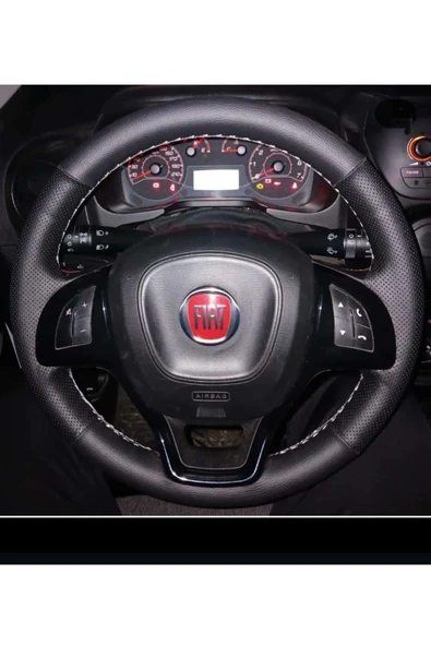 DİKİŞLİ DİREKSİYON KILIFI SİYAH/NOKTALI DERİ GRİ DİKİŞLİ FIAT DOBLO İÇİN ürün görseli 1
