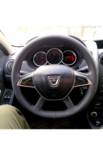 DİKİŞLİ DİREKSİYON KILIFI SİYAH DERİ SİYAH DİKİŞLİ DACİA DUSTER 4X4 İÇİN ürün görseli 1